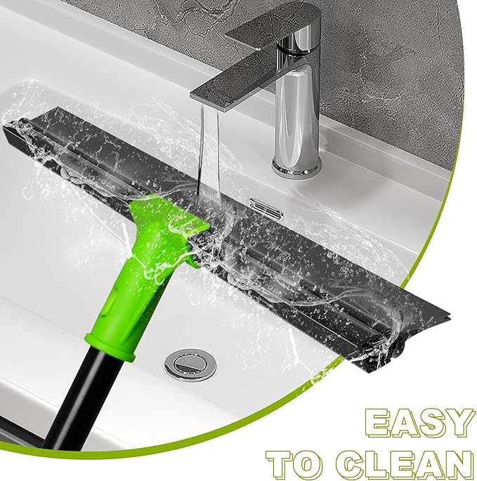 Rubber Floor Squeegee with 24” Heavy Duty Silicone Rubber Scraper Head and 60” Long Adjustable Handle, Shower Squeegees for Concrete Floor, on Multi-Surface Tile Glass Pool Garage Cleaning