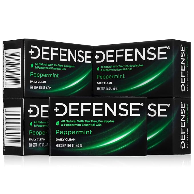Defense Soap 5pk All Natural Peppermint Bar Soap for Men | Made by Wrestlers with Tea Tree Oil & Eucalyptus Oil to Promote Healthy Skin