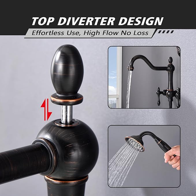 SUMERAIN Oil Rubbed Bronze Wall Mount Bathtub Faucet with Hand Held Shower, Classic High Flow Tub Filler, Rough-in Valve Included