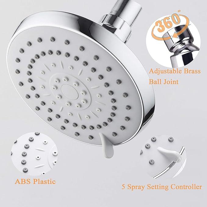HarJue High Pressure Shower Head with 11 IN Adjustable Arm, Rainfall with Shower Arm-Make Water Flow Down Vertically for Better Bathing Experience(5 In, Chrome)