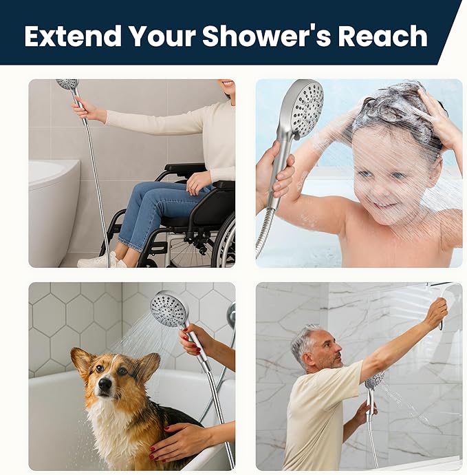 BRIGHT SHOWERS Extra Long Shower Hose 118 Inches – Stainless Steel Handheld Shower Hose with Brass Connectors, Anti-Kink, Leak-Proof, Easy to Install, Fits Most Shower Heads, Brushed Nickel