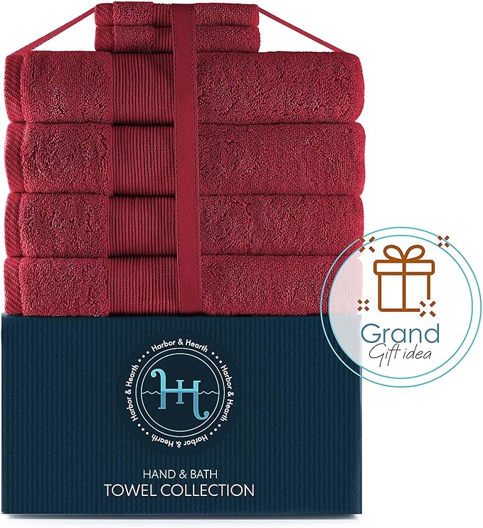 Hearth & Harbor Bath Towels for Bathroom - 100% Ring Spun Cotton Luxury Bathroom Towels - Ultra Soft & Highly Absorbent, Bath Towels Set of 6 - Burgundy Red