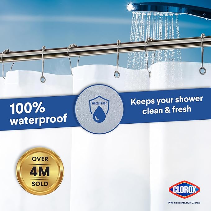 Clorox Shower Curtain Liner, Premium Heavyweight Durable Waterproof 8g PEVA for Bathroom with Weighted Magnets, Standard Size 72" x 72", Frosty 1 Pack