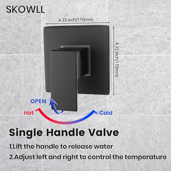 SKOWLL Bathroom Shower Valve Single Function Shower Mixer Valve, Wall Mount Single Handle Water Mixing Valve Kit Include Brass Rough In Shower Trim, Matte Black