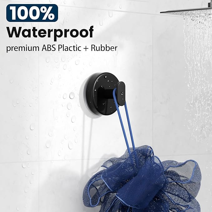 Suction Cup Hooks for Shower: 15 LB Strong Wall Hanger for Bathroom, Front door, Glass, Window, RV, Holder for Towel, Christmas Wreath, Coat, Loofah, Waterproof & Reusable, Matte Black 10-Pack