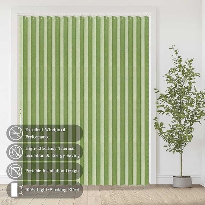 Accordian Door Curtain, 100% Blackout Folding Magnetic Doorway Curtains,Linen Style Closet Doors,for Room Divider,Privacy Protection（W72 x L78,Green,1 Panel）