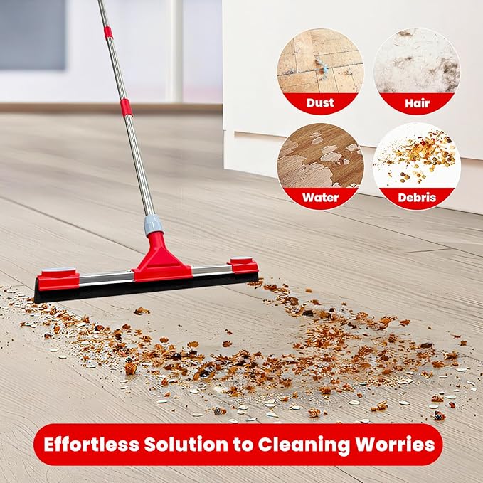 Heavy Duty Floor Squeegee for Concrete Floor – 17.3” EVA Foam Blade with Cloth Clip Design, 62” Extendable Handle, Multi-Surface Floor Squeegee Broom for Windows, Bathroom, Garage, Tile, Patio &Shower