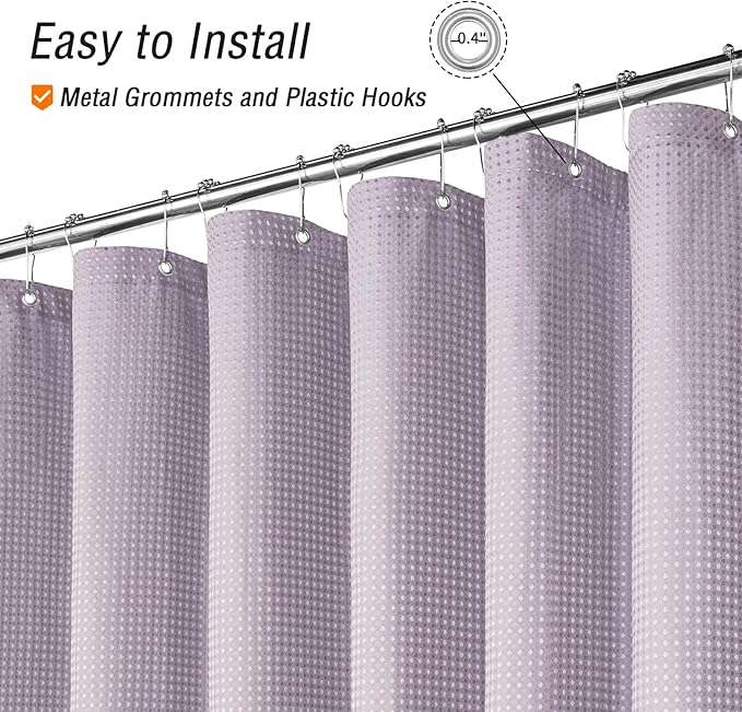 Gibelle Long Shower Curtain 72 x 78, Tall Waffle Weave Textured Fabric Shower Curtain for Bathroom, Water Repellent, Machine Washable, Lavender