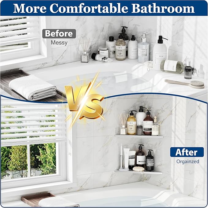 Corner Shower Shelves, 10” Recessed Tile Shower Shelf, 304 Stainless Steel Grout in Corner Tile Shower Shelves, No Drilling, Matte Black, 2 Pack