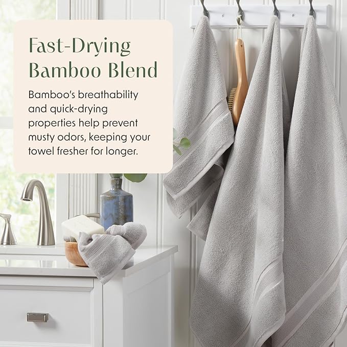 Springtree Home Luxury Bamboo Rayon Bath Towel Set 6 Piece Set | 35% Bamboo Rayon - 65% Cotton | Absorbent Quick-Dry Towels for Bathroom | Oeko-TEX Standard 100 Cotton | Grey
