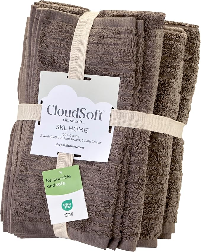 SKL Home CloudSoft Cotton Luxury 6 Pc Towel Set for Bath & Gift, Mink Brown