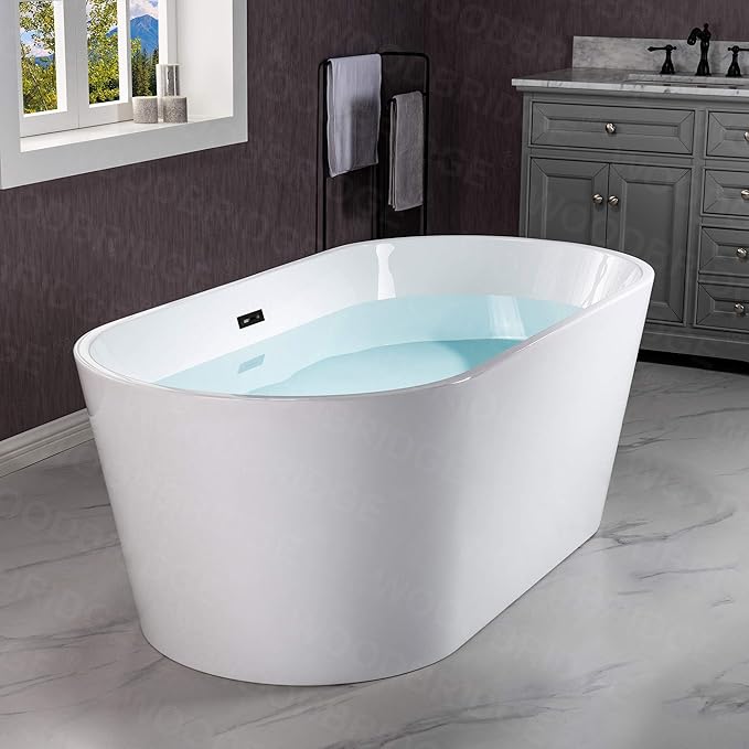 WOODBRIDGE BTA1514-MB-Drain &O+ Pillow Bathtub, Black