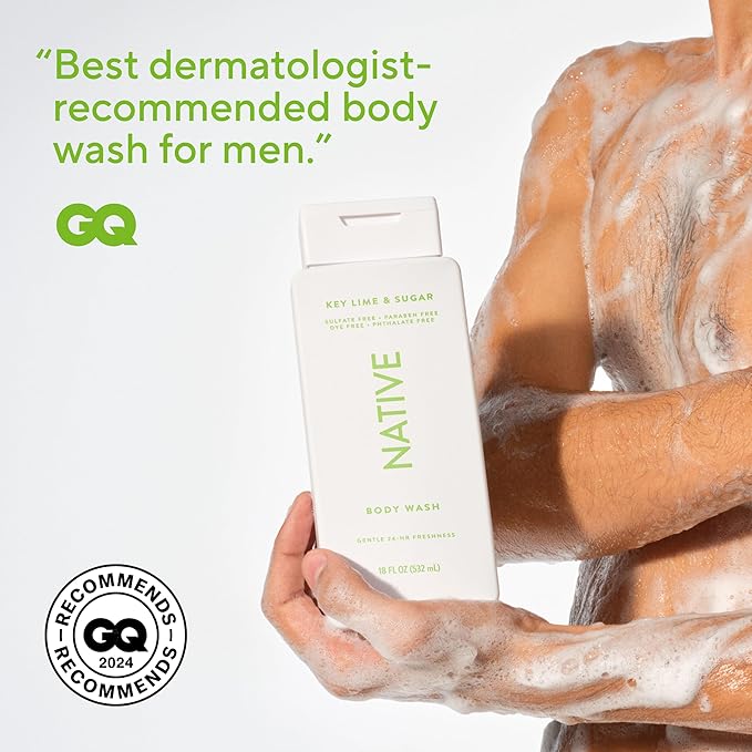 Native Body Wash Contains Naturally Derived Ingredients | For Women & Men, Sulfate, Paraben, & Dye Free Leaving Skin Soft and Hydrating | Key Lime & Sugar 18 oz
