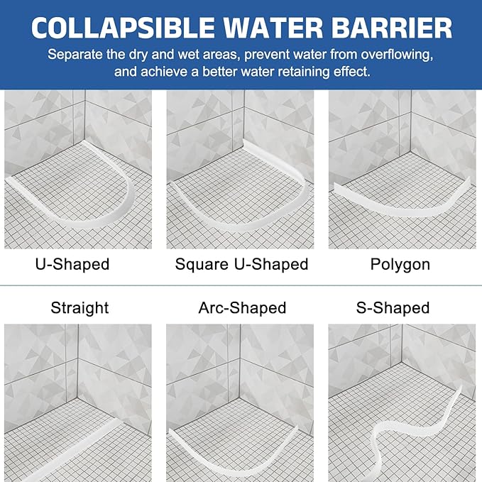 uxcell Shower Water Barrier, 55" TPE Splash Guard Shower Water Stopper Retention System for Bathtub Sink Washing Machine Dry and Wet Separation, 1.18"W x 1.77"H, Gray