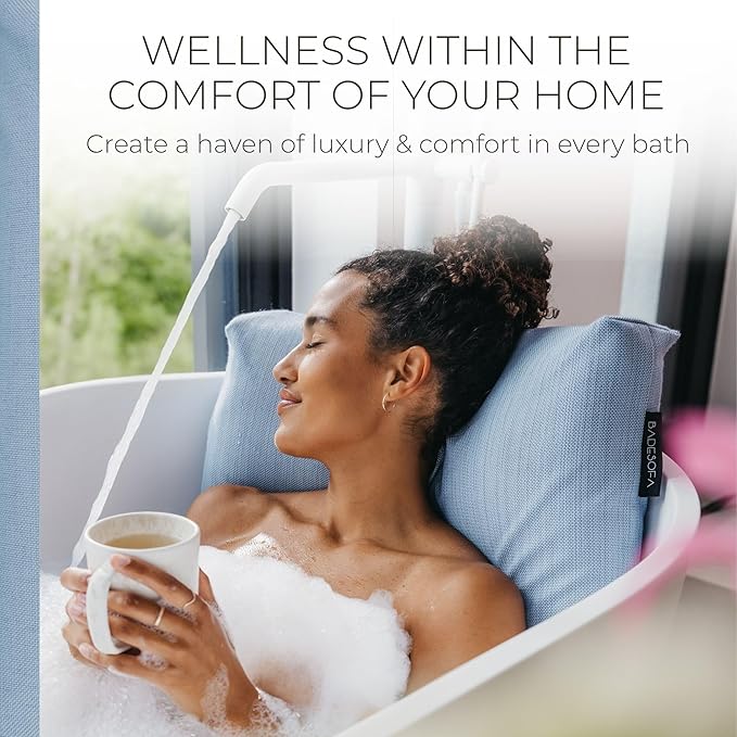 BADESOFA® Luxury Bath Pillows for Tub Full Body Set - 3-Piece Bath Pillow Set with Premium Materials & CleanDry+ - Bathtub Pillows for Head and Neck Support - Tub Pillow for Bathtub in Blue