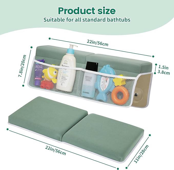 Comfortable Baby Bath Kneeler and Elbow Rest Pad Set, Thick Memory Foam Bath Kneeling Pad with Elbow Support, Baby Bathtub Cushion with Toy Organizer, Non-Slip for Infant or Toddler Bathing