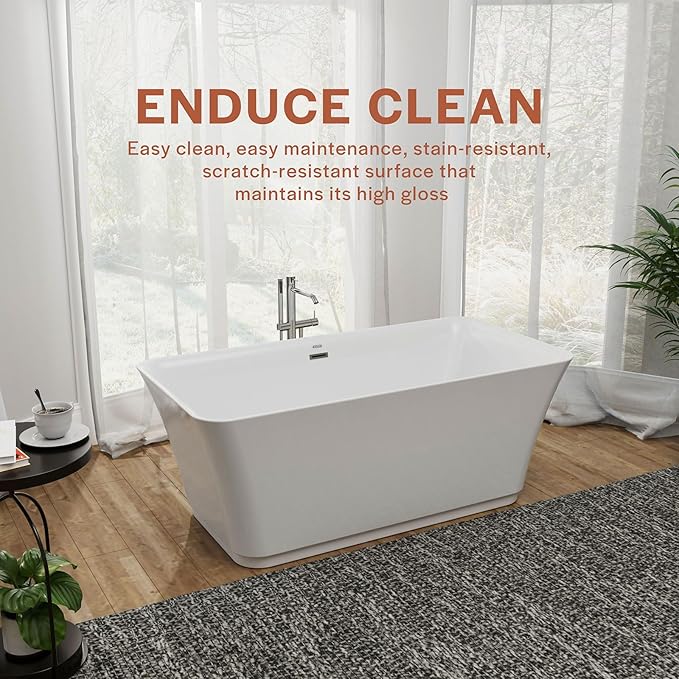 Empava 59" Luxury Freestanding Acrylic Soaking SPA Tub Modern Stand Alone Bathtubs with Custom Contemporary Design , 59 Inch, White