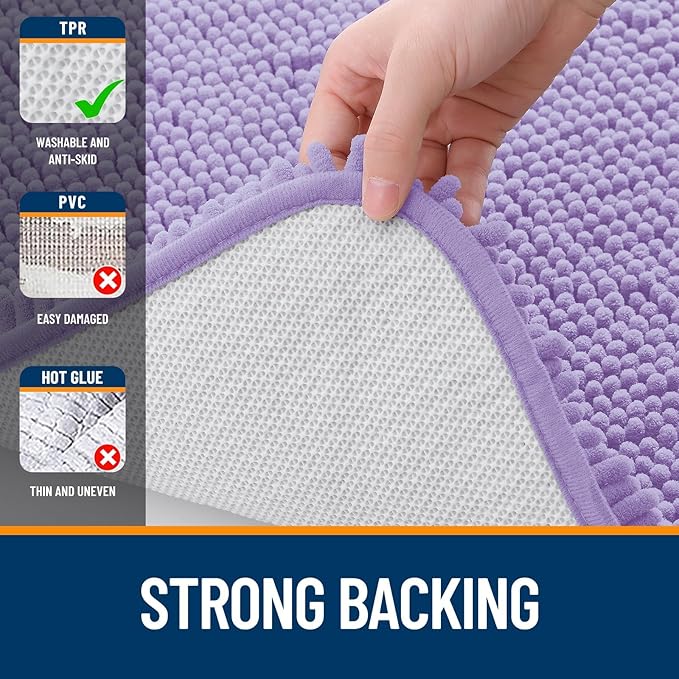 OLANLY Bathroom Rugs Sets 2 Piece, Soft Absorbent Chenille Bath Mats and U-Shaped Contour Toilet Mat Area Rug Set, Machine Washable Bath Carpet, Home Decor Accessories(24"x16"+24"x20", Lavender)