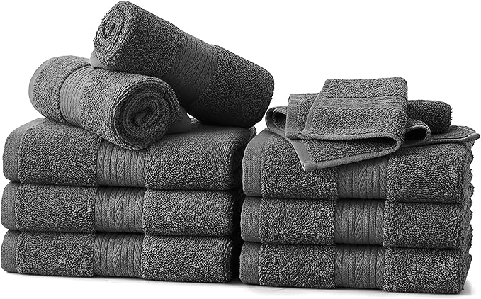 Ample Decor Wash Cloths Pack of 10, Oeko Tex Certified 600 GSM 100% Cotton Soft Absorbent, Premium Quality Durable Machine Washable, Ideal for Bathroom, Pool, Hotel, Spa – Grey