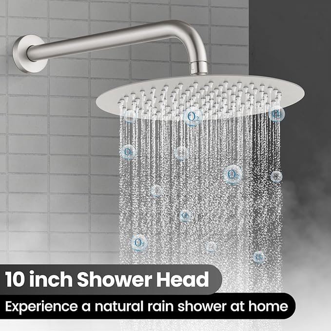 Airuida Shower Fixtures 2 Functions Shower Faucet Set Wall Mounted for Bathroom High Pressure Brass Handheld Shower with Rough-in Valve Round Rainfall 10 Inch Shower Head Brushed Nickel