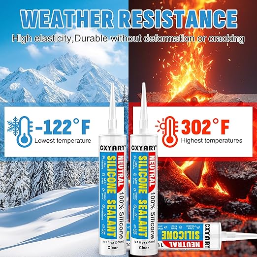 Silicone Caulk & Sealant Clear, 6 Pack - 100% Waterproof Silicone Sealant, Silicone Caulking for Kitchen and Bathroom, Toilet, Sink, Window ＆ Door Use, Shrink & Crack Proof (10.1 FL.OZ/300ml)