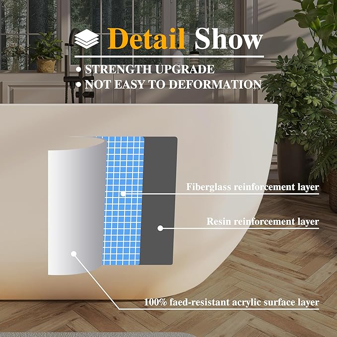 67" Acrylic Freestanding Bathtub, Contemporary Freestanding Tub with Overflow and Drain, cUPC Certified, Gloss White