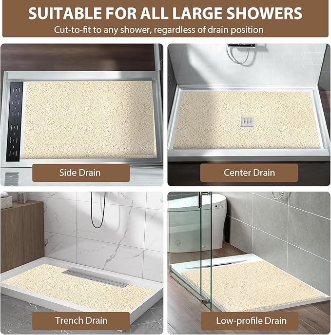 Shower Mat Non Slip: 36 x 24 Inch Extra Large Shower Mats for Inside Shower with Drain Hole - Soft PVC Loofah Anti Slip Shower Stall Mat for Walk-in Shower and Bathroom, Quick Drying