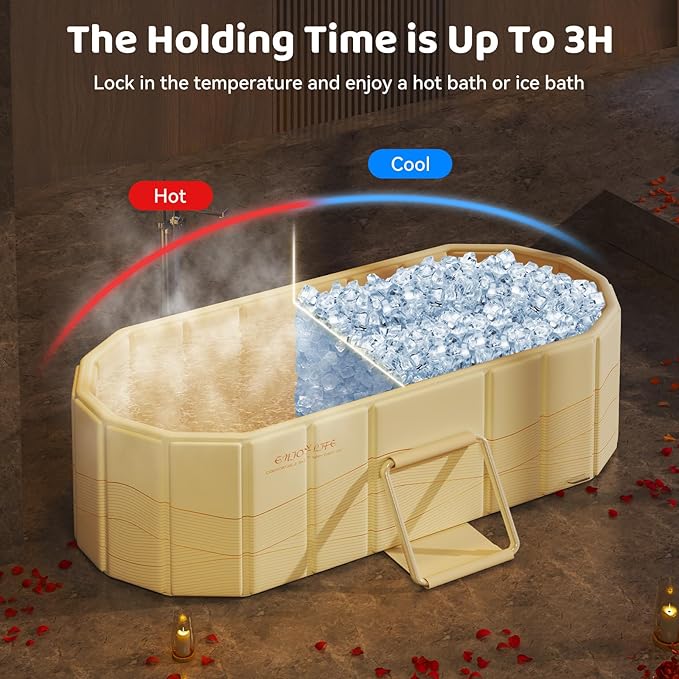 Portable Foldable Bathtub, Freestanding Bathtub No Installation, Bathroom SPA Soaking Bath Tub, Shower Stall Collapsible Hot & Ice Bath for Indoor Outdoor (Beige, ‎47.2"L x 21.6"W x 19.6"H)
