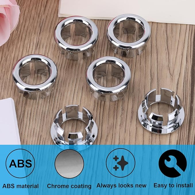 6pcs Sink Overflow Ring, Chrome Plated Bathroom Sink Overflow Trim Ring Cover Drain Hole Insert Cap for Kitchen Bathroom Basin Vanity & Ceramic Sinks