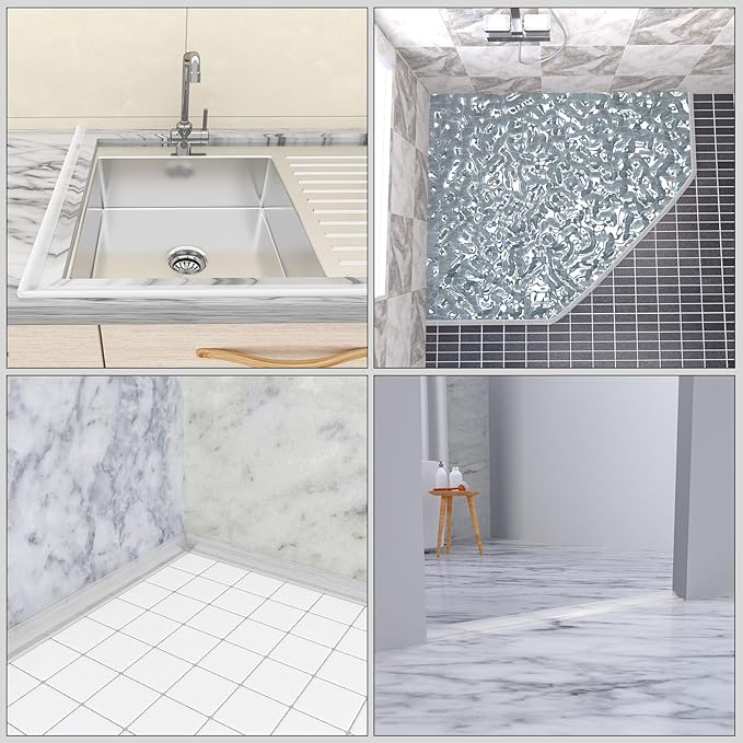 98Inch Collapsible Shower Threshold Water Dam Barrier, Self Adhesive Silicone Waterproof Shower Barrier Water Strip Dam for The Gap Between the Shower Kitchen Countertop Sink and Cooktop