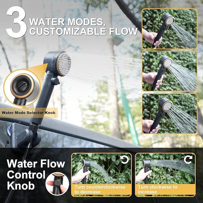 Portable Shower for Camping, Rechargeable Camping Shower Pump with LED Display & IPX8 Waterproof - High Pressure Electric Outdoor Shower for Hiking, Car Wash, Pet Bath, RV, Boat