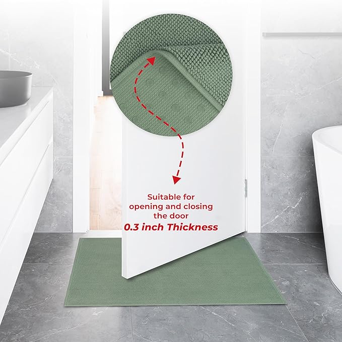 American Soft Linen Bath Rug, 20 in 34 in 100% Cotton Bath Mats Rugs for Bathroom, Slip Reducer Washable Shaggy Form Area Rugs, Sage Green Bath Rug