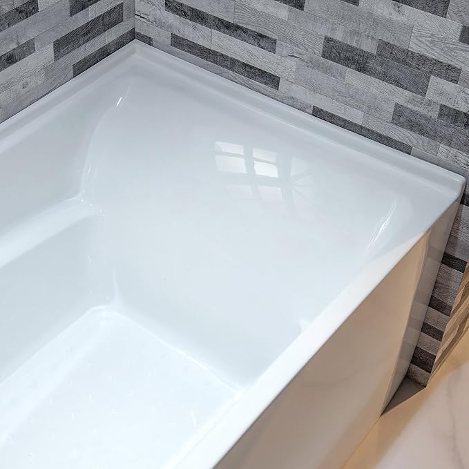 WOODBRIDGE 54" Acrylic Rectangular Alcove Soaking Bathtub in White with Left Drain, Brushed Gold pop-UP Drain Included BA5430L