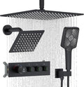 Shower System Brass Thermostatic Shower Faucet Set With Valve and Diverter Shower Mixer With Rain Head and Handheld High Pressure Square Rainfall