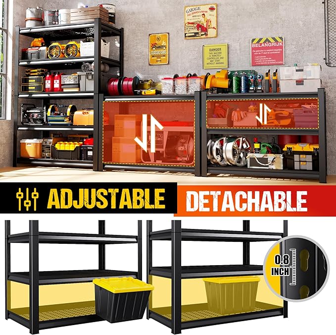 71"H Garage Shelving Heavy Duty Storage Shelves, 5-Tier Adjustable Metal Shelving Unit, Utility Garage Organizer Shelf for Basement, Pantry, Warehouse, supermarket, 45.6"W x 17.7"D x 71.2"H