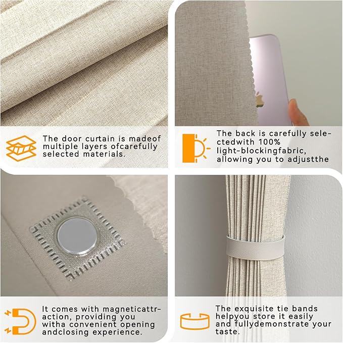 Accordion Door Curtain Set - 100% Blackout, with Curtain Rod Included, for Bedroom Privacy Protection (Off white-43 W x 78" L+Rod)