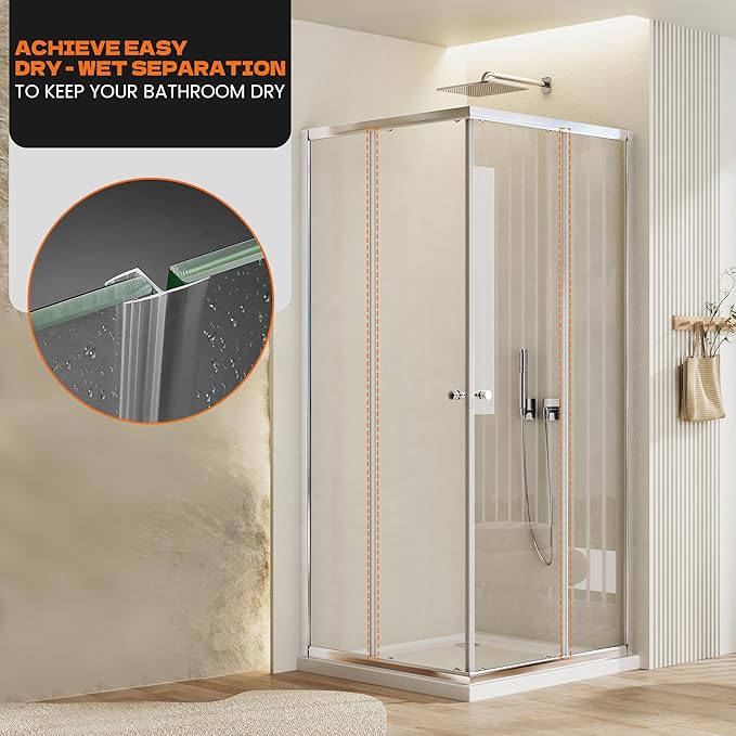 2PCS 78" Shower Door Side Seal Strip for 3/8" (10mm) Frameless Glass, Clear PVC Waterproof Shower Sweep, Easy to Install, No Adhesive Needed, Cuttable & Durable for Leak Prevention