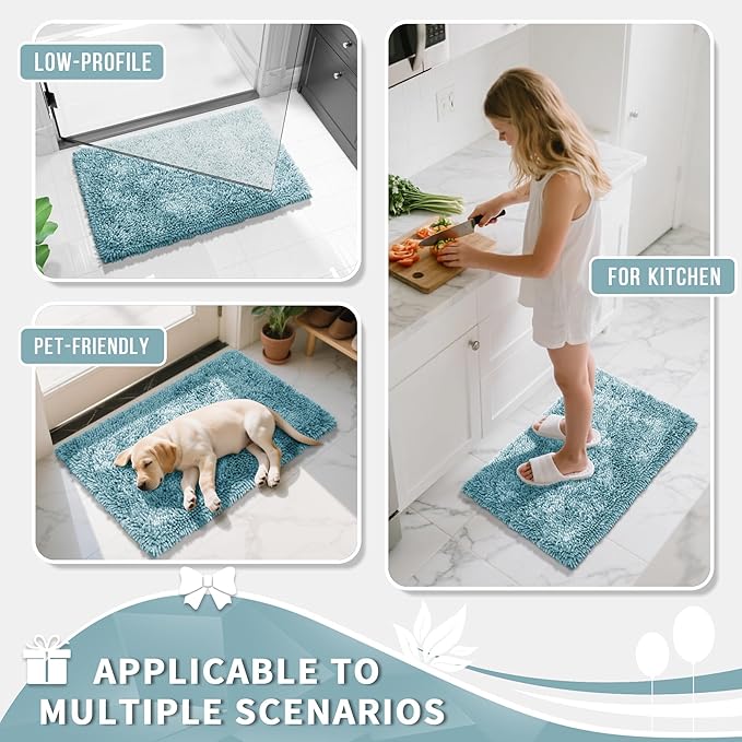 Yimobra Large Bathroom Rug Non Slip 36x24 Inch, Extra Thick Soft Absorbent Chenille Bath Mat, Machine Washable Bath Rugs for Bathroom Floor, Tub and Shower, Home Decor Accessories, Greyish Blue