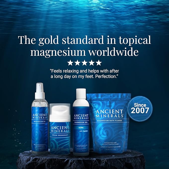 Ancient Minerals Ultra Magnesium Oil Spray with MSM - a Pure Zechstein Topical Magnesium Chloride with The Added Benefits of OptiMSM (4oz)