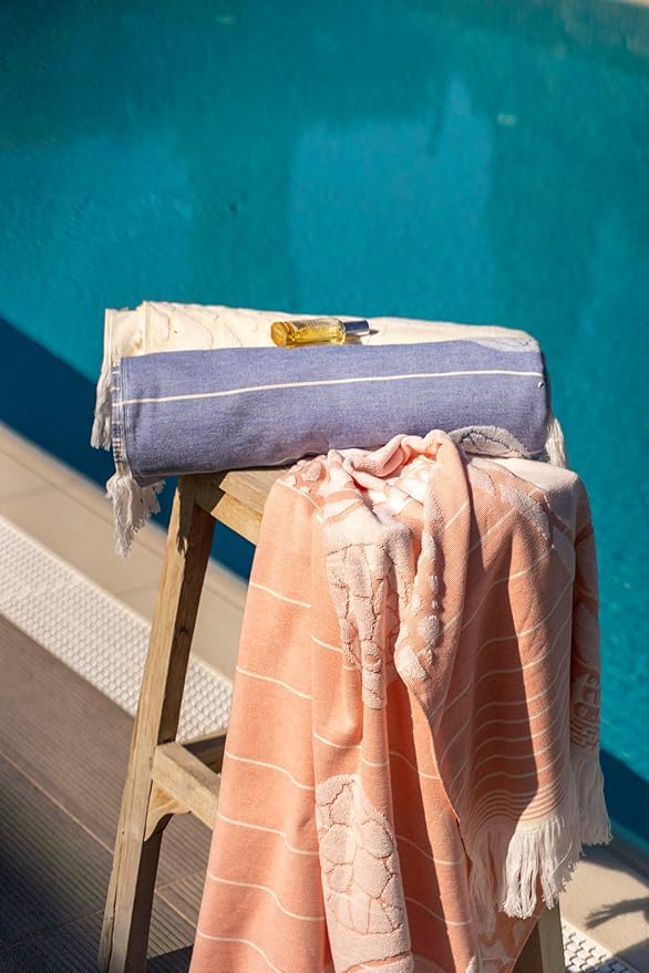 SOFE H&L | LINVIA Foutah Quick Dry Beach Towel Pack of 1 (35” x 70”) CARETTA - Blue | Lightweight, Premium, Fade Resistant, Durable | Travel Towel, Turkish Beach Towel with Shoulder Strap
