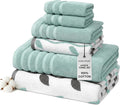 Modern Threads Organic Vines 6-Piece 100% Cotton Towel Set – Yarn Dyed Jacquard & Solid – Includes 2 Bath Towels, 2 Hand Towels, 2 Washcloths – Absorbent, Quick Dry, Soft & Durable – Aqua