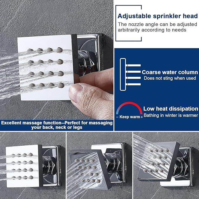Thermostatic Shower System with 14x20 Inch Ceiling Mount LED Head & 6 Inch Wall Head and Handheld Shower 4 Function Vale with body jets Can All Run Together,Polished Chrome