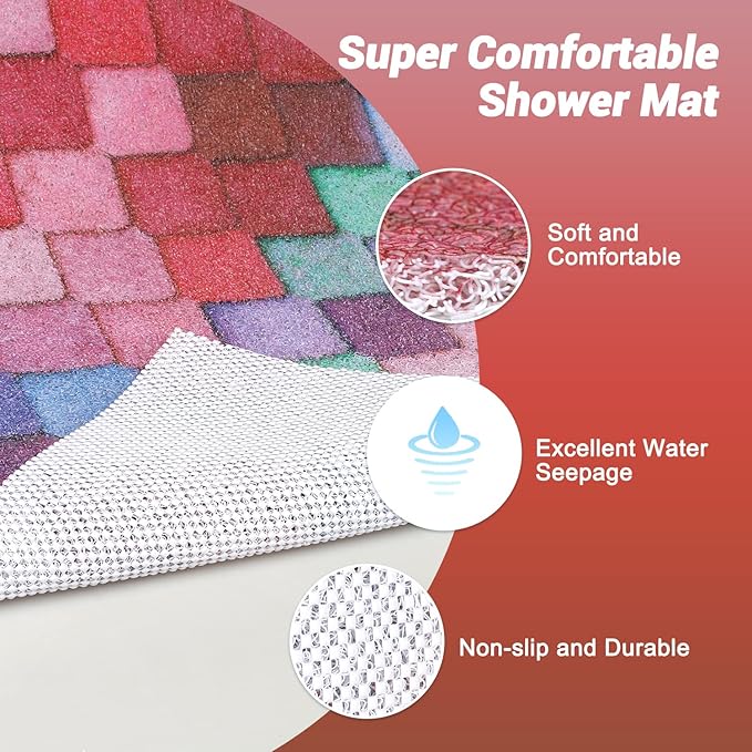 Shower Mat Non-Slip, 24x 24 Inch Square, Soft Comfort Bath Mats with Drainage Holes, PVC Loofah Massage Shower Floor Mat for Shower, Bathroom, Wet Areas, Quick Drying