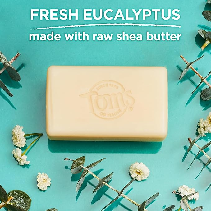 Tom’s of Maine Moisturizing Natural Beauty Bar Soap For Women and Men, Fresh Eucalyptus, 5 oz Bar (Pack of 6)