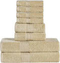 Bath Towels 8 Piece Towel Set – 100% Combed Cotton – Bath + Hand + Washcloths – Oeko-TEX Certified Soft & Absorbent Towels with Durable Double-Stitched Edges for Bathroom or Guest Spa, Beige