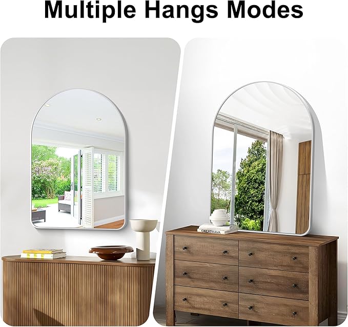 Arched Bathroom Mirror, 26"x38" Silver Arched Mirror for Bathroom, Wall Mounted Mirror, Silver Vanity Wall Mirror w/Metal Frame for Bedroom, Entryway, Living Room, Hanging or Leaning Against Wall