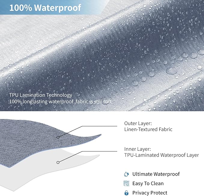 2-in-1 Waterproof Extra Long Fabric Shower Curtain or Liner,Linen Textured,96 Inch Breathable TPU & Washable Bathroom Shower Curtain Set with 12 Plastic Hooks,Modern,72"x96" Blue Gray