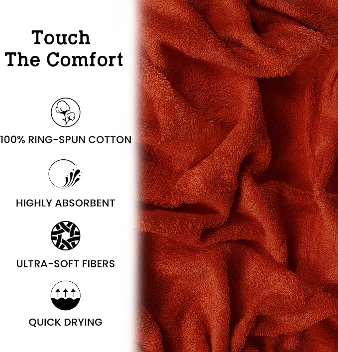 Casa Lino 4 Piece Bath Towel Set | 1 Bath Towel, 2 Wash Cloth, 1 Hand Towels | Bathroom Essentials for New Home, 100% Cotton Luxury Towels, Highly Absorbent Bathroom Set, Coral Orange.