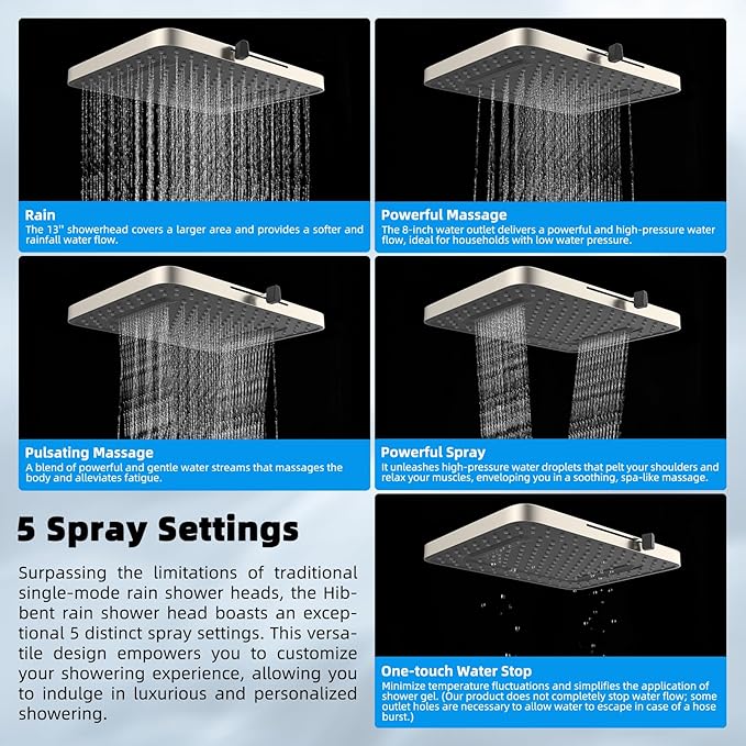 Hibbent cUPC Certified High Pressure 13'' Dual Shower Head Combo with 10-mode Handheld Spray, Rainfall 5-spray Shower Head, 12'' Adjustable Extension Arm, 71'' Hose, Showerhead Holder, Brushed Nickel
