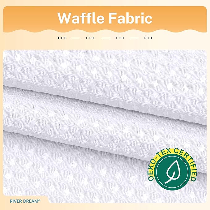 River Dream Extra Long Waffle 3 in 1 Shower Curtain Set, White Fabric Shower Curtain and Clear Liner Set with Double Sided Hooks, Waterproof, 72" W*84" H